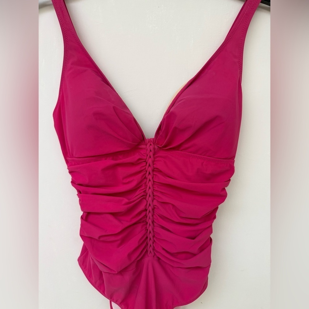 Profile by gottex Vibrant Pink Ruched Swimsuit Size 42D - Picture 2 of 7